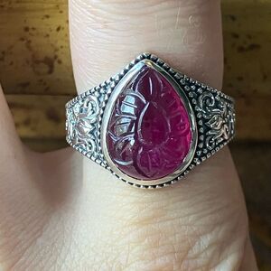Natural African Ruby Sterling Silver Ring Size 8